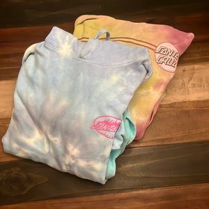 Double Pack of Santa Cruz skating company hoodies. Tie-Dye blue and pink.